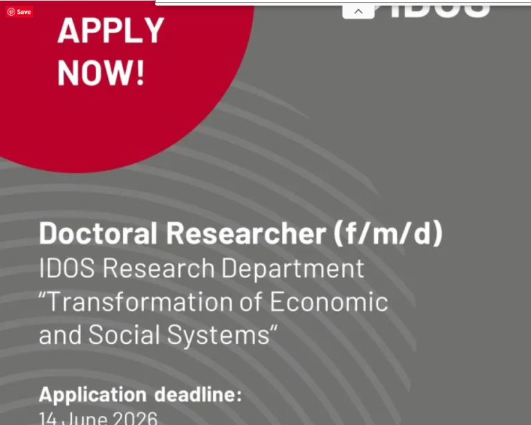 IDOS Doctoral Researcher Position 2026: Paid PhD in Germany on Food Systems, Open to Africans (Deadline: 14 June 2026)