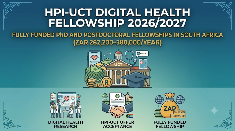 HPI-UCT Digital Health Fellowship 2026/2027: Fully Funded PhD and Postdoctoral Fellowships in South Africa (ZAR 262,200โ380,000/Year)