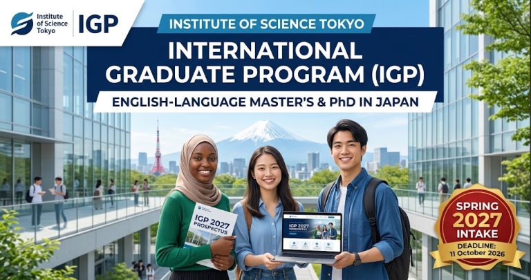 Institute of Science Tokyo International Graduate Program: English-Language Master’s and PhD in Japan (Spring 2027 Intake, Deadline: 11 October 2026)