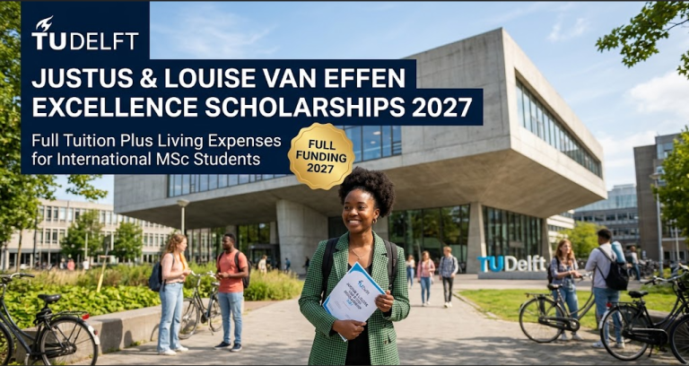 TU Delft Justus & Louise van Effen Excellence Scholarships 2027: Full Tuition Plus Living Expenses for International MSc Students
