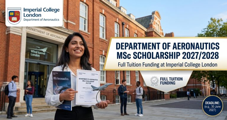 Department of Aeronautics MSc Scholarship 2027/2028: Full Tuition Funding at Imperial College London