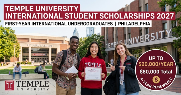 Temple University International Student Scholarships 2027: Up to $20,000/Year for First-Year International Undergraduates in Philadelphia